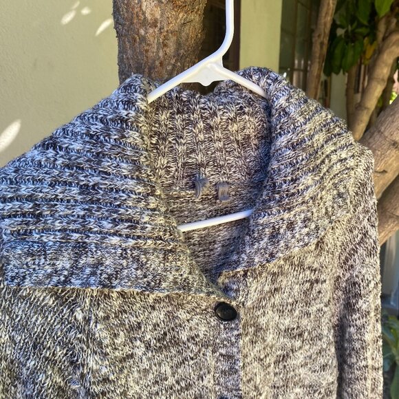 Womens Caslon Long Heathered gray Collared Sweater Pockets Blk Buttons Sz Large - Picture 2 of 14